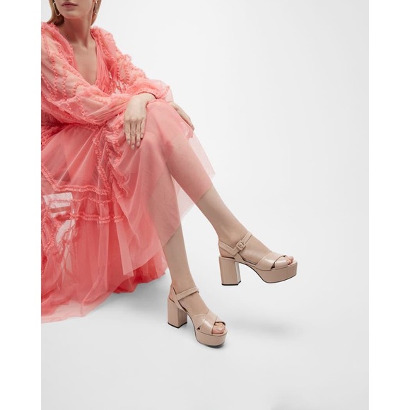 Prada Vernice Patent Leather Crisscross Platform Sandals Size 39.5 Retail $1,170 - Picture 1 of 11